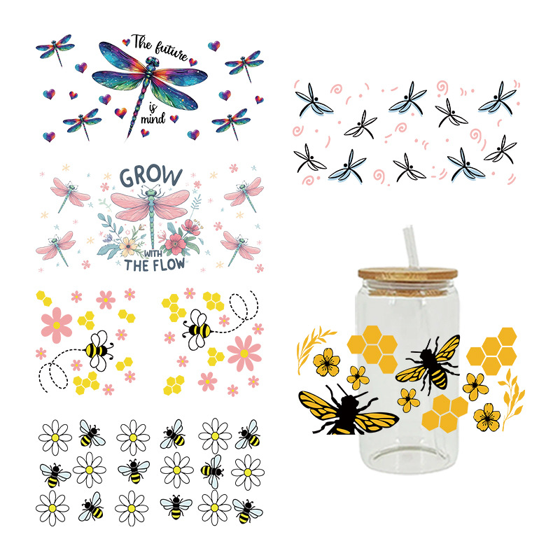 Wholesale Cartoon Cute agoy Bee Insect Theme 16oz C UV DTF Wraps
