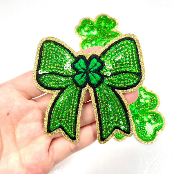 Wholesale Clover St. Patrick's Day 3 Bowknots Green Series Sequin Embroidery DIY Patches