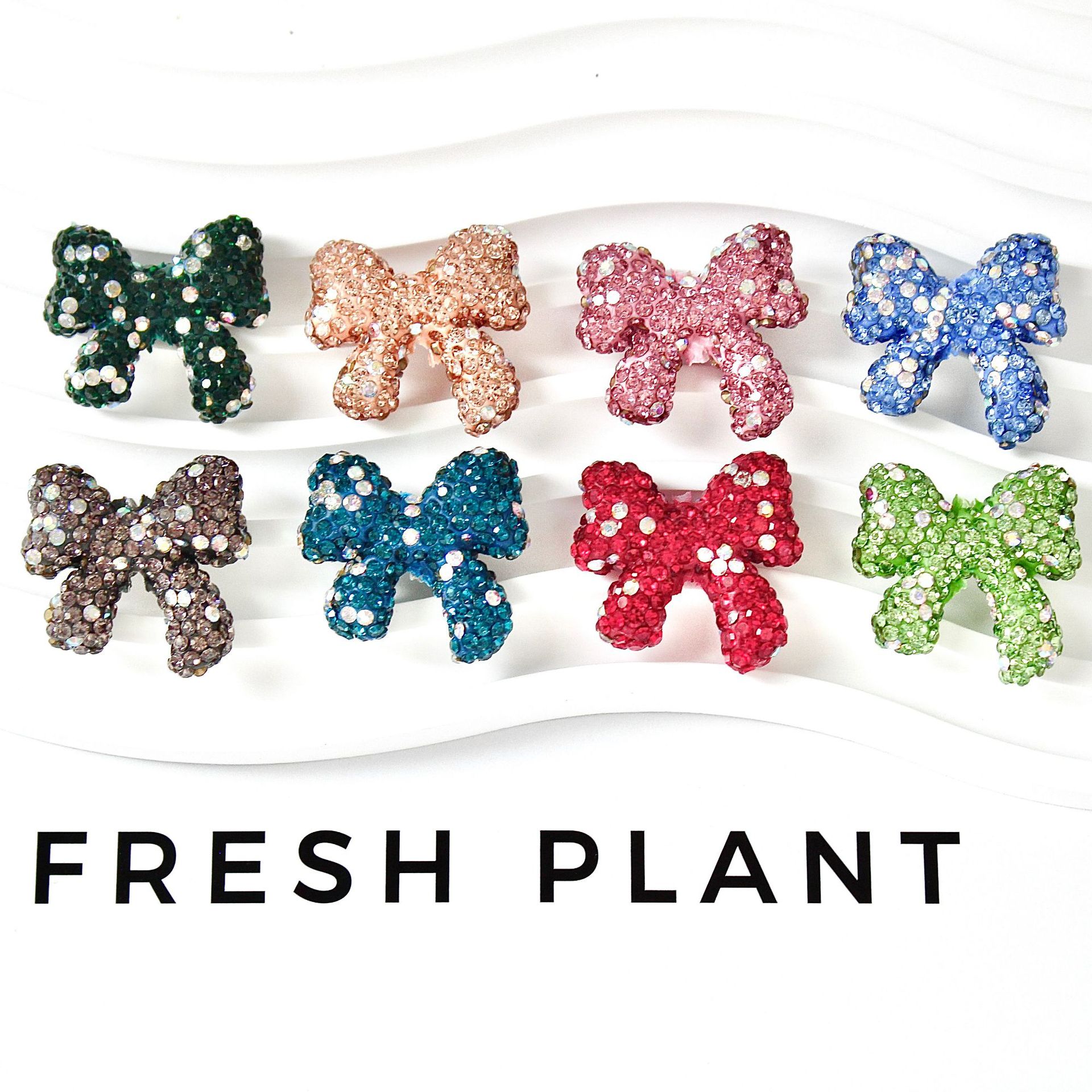 Wholesale Colorful diamond clay butterfly bow ribbon with vertical hole beads