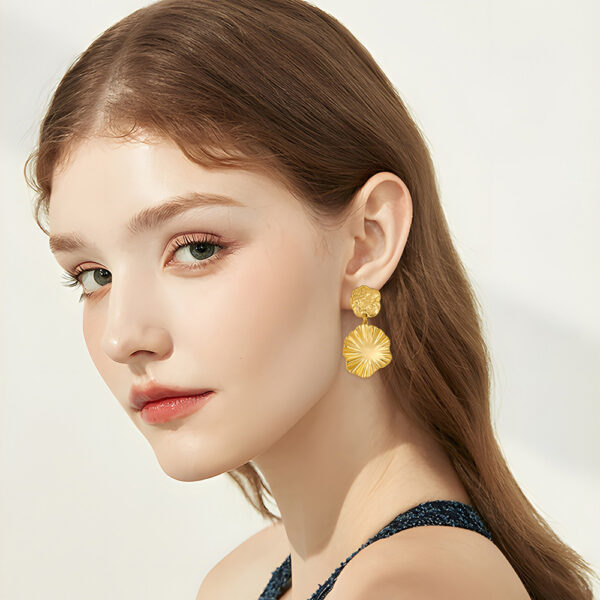 Wholesale Golden circular geometric texture earrings