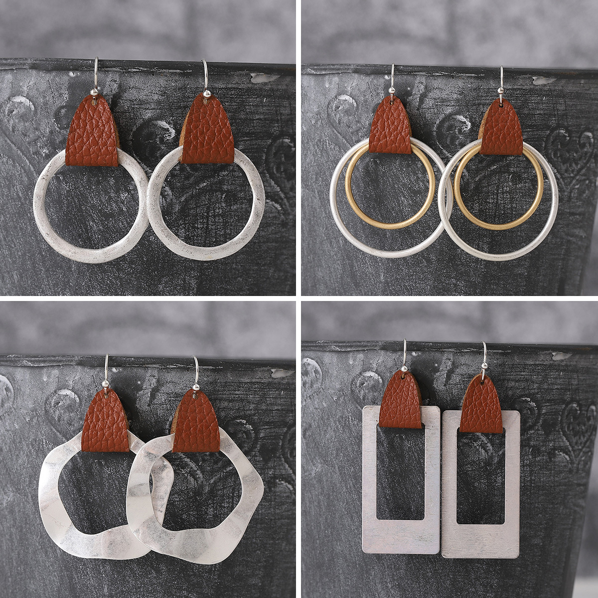 Wholesale Bohemian Sand Sier Leather Leather Earrings All-match Ear Jewelry