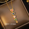 Wholesale Square colored zircon titanium steel necklace