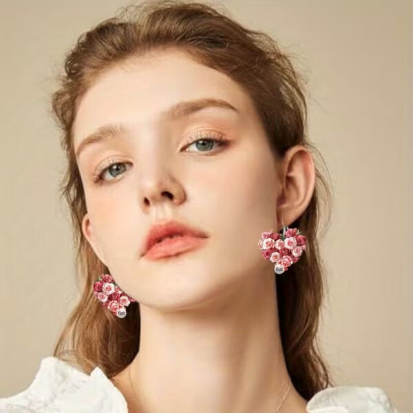 Wholesale Romantic heart-shaped rose earrings for Valentine's Day