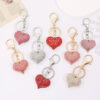 Wholesale Pink and Red Full Diamond Peach Heart Metal Keychain