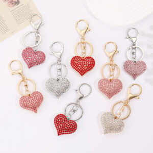 Wholesale Pink and Red Full Diamond Peach Heart Metal Keychain