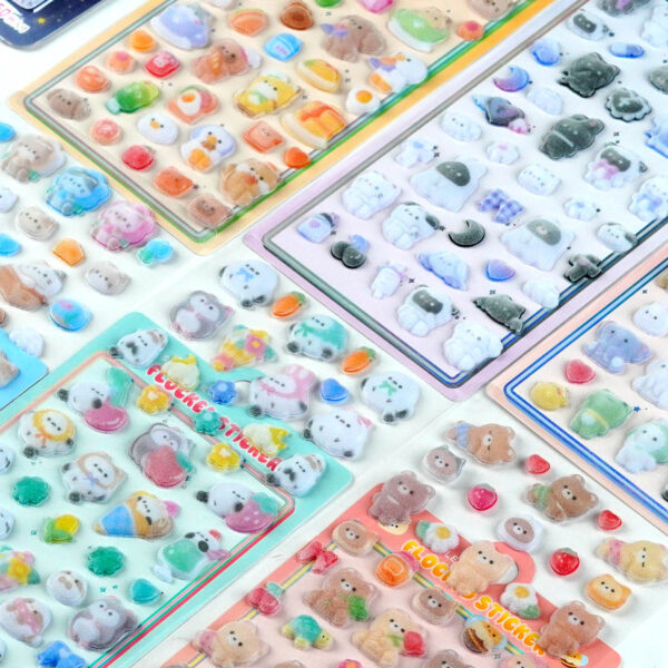 Wholesale Cute little nose rabbit animal 3D stereoscopic relief flocked sticker for children and girls' mobile phone decoration stickers