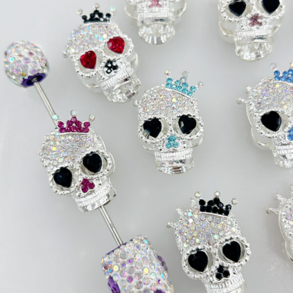 Wholesale Heavy-Duty Alloy Crown Ghost Skull Four-Hole Loose 3D Crystal Beads