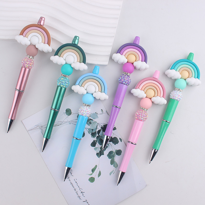 Wholesale Silicone Rainbow Bead Plastic Pen