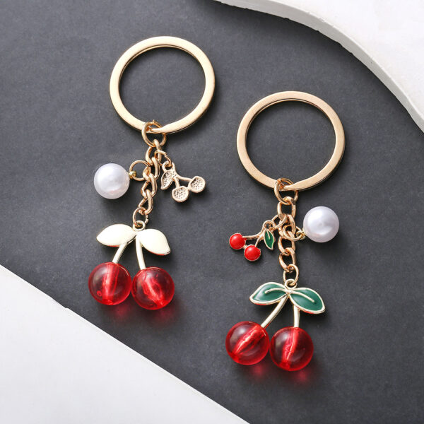 Wholesale pearl red transparent cherry keychain pendant
