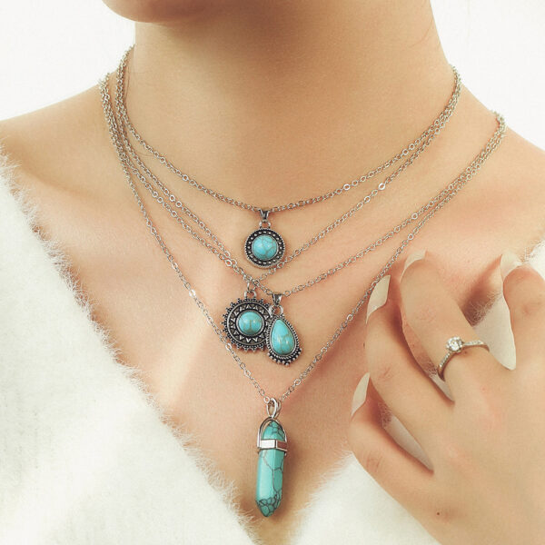 Wholesale Retro Bohemian Turquoise 4 Layer Necklace Pendant Set