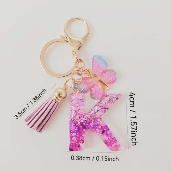 Wholesale Purple Illusion Color Double Glue Letter Glitter Tassel Keychain