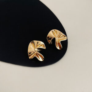 Gold geometric pleated stud earrings
