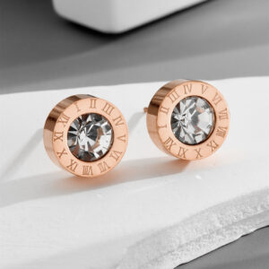 E003 roman diamond stud earrings rose gold