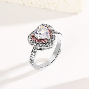 Wholesale Heart shaped zircon silver Valentine's Day ring