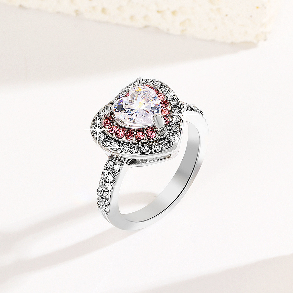 Wholesale Heart shaped zircon sier Valentine's Day ring