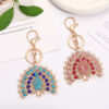 Wholesale Peacock Opening Screen with Water Diamond Metal Keychain