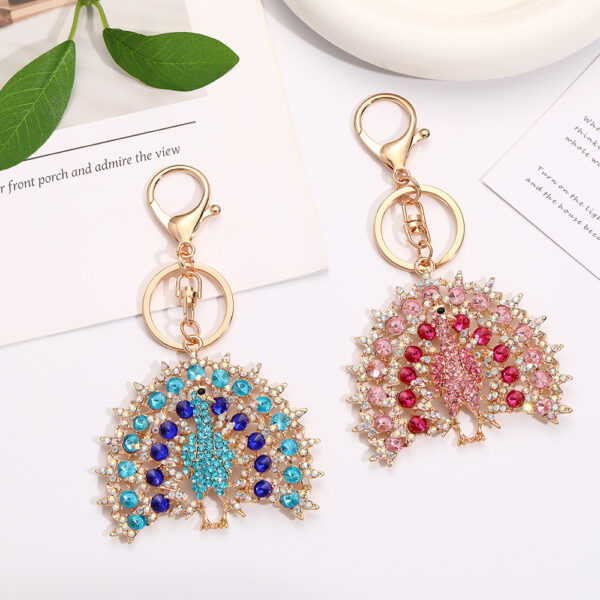 Wholesale Peacock Opening Screen with Water Diamond Metal Keychain
