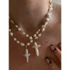 Wholesale pearl necklace cross shell necklace retro artistic Baroque style necklace