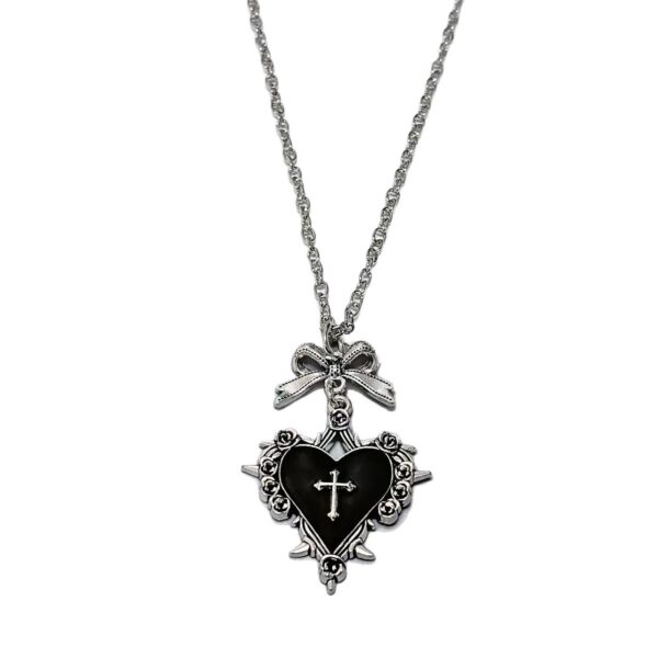 Wholesale Dark Gothic Punk Red and Black Heart Bow Cross Necklace Retro Clavicle Chain
