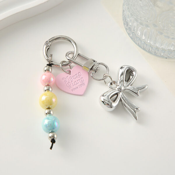 Wholesale Colored bead heart shaped bow metal keychain