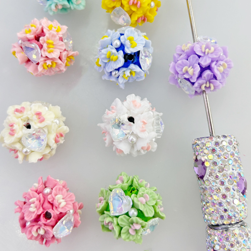 Wholesale Heavy-Duty y Clay Flower Ball Heart Five-inted Star Mocha Diamond Straight Hole Loose Beads DIY Wearable Pen Mobile Phone Chain Beading Aess
