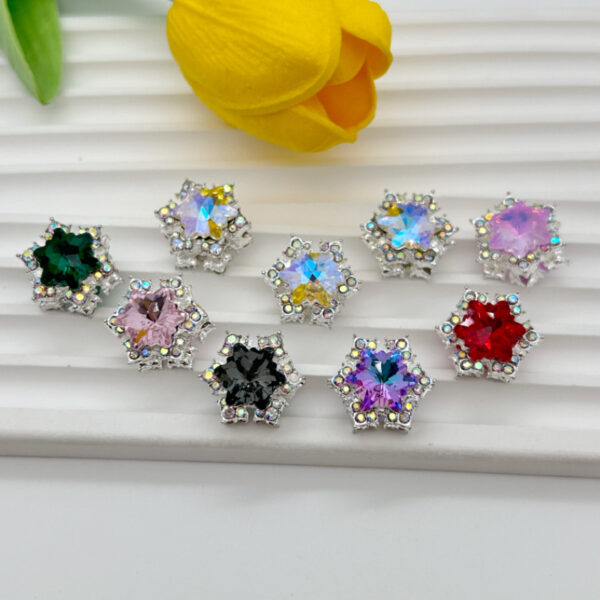 Wholesale 20pcs double-sided alloy hexagonal star snowflake zircon beads