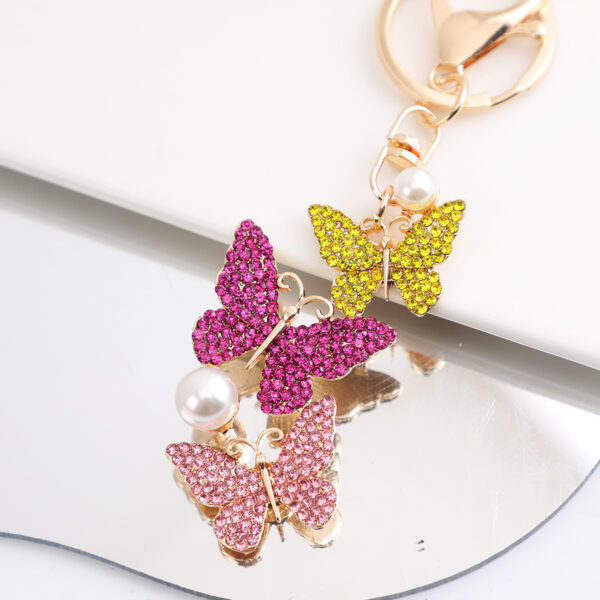 Wholesale Colorful diamond studded butterfly metal keychain