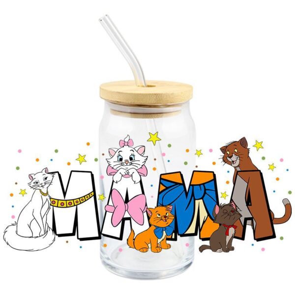 Wholesale Mary Cat UV DTF Crystal Transparent Sticker Pink Cute Cartoon Pattern Glass Waterproof Scratch Resistant Cross Border