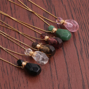 Wholesale Semi precious Green Aventurine Crystal Flame Shaped Perfume Bottle Pendant Necklace