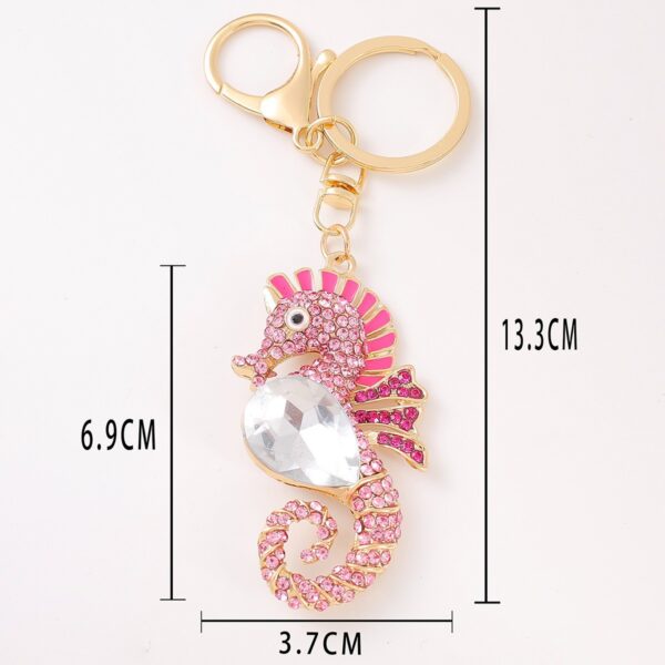 Wholesale Seahorse marine animal diamond studded metal keychain