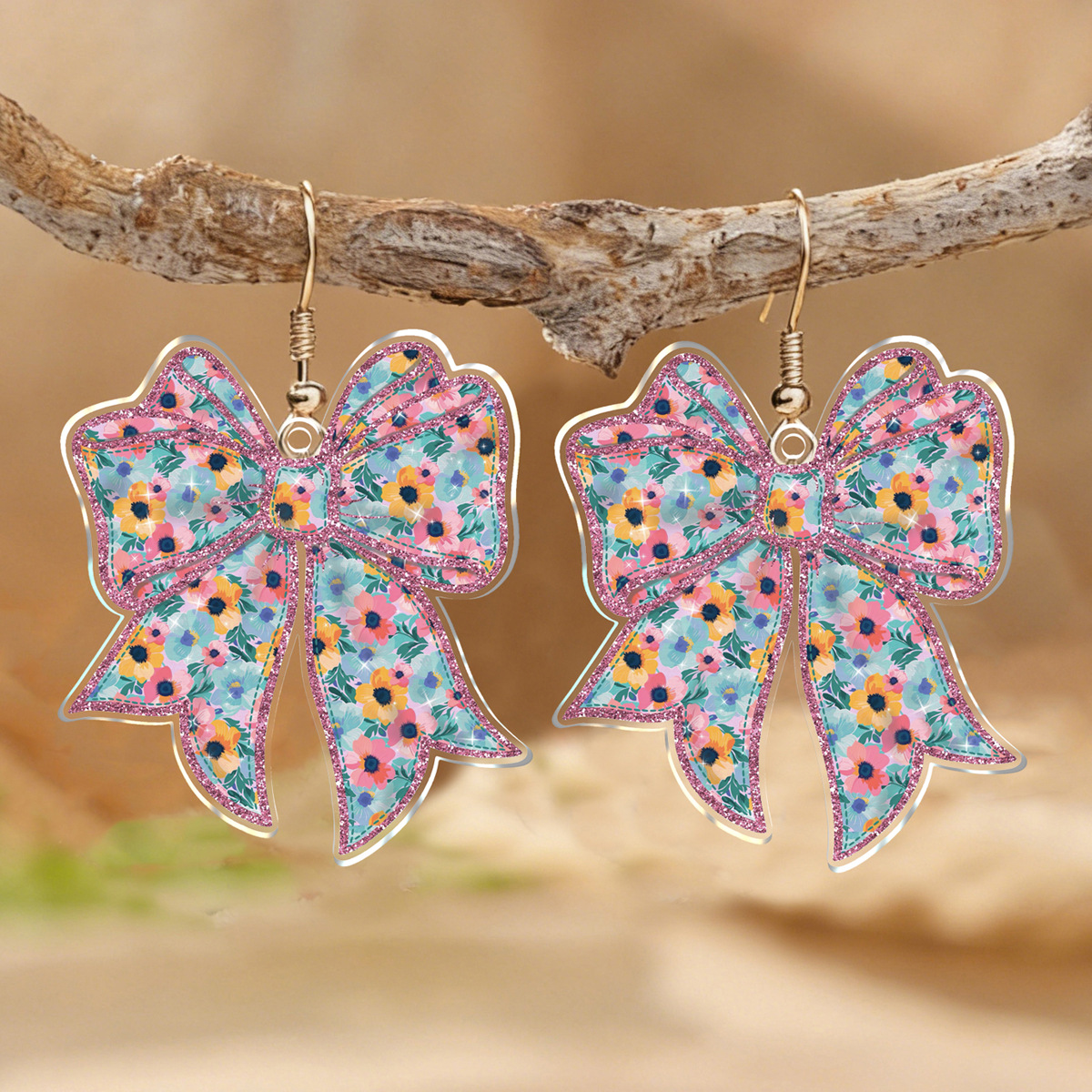 Wholesale Suower Bow Acrylic Pendant Earrings Daily Matching Jewelry