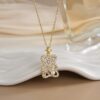 Wholesale Copper plated real gold micro inlaid zircon bear biscuit necklace