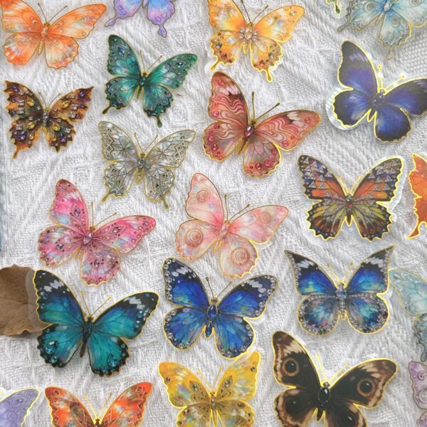 Wholesale 50pcs Cartoon Gold Plated Colorful Butterfly Waterproof Vinyl Stickers