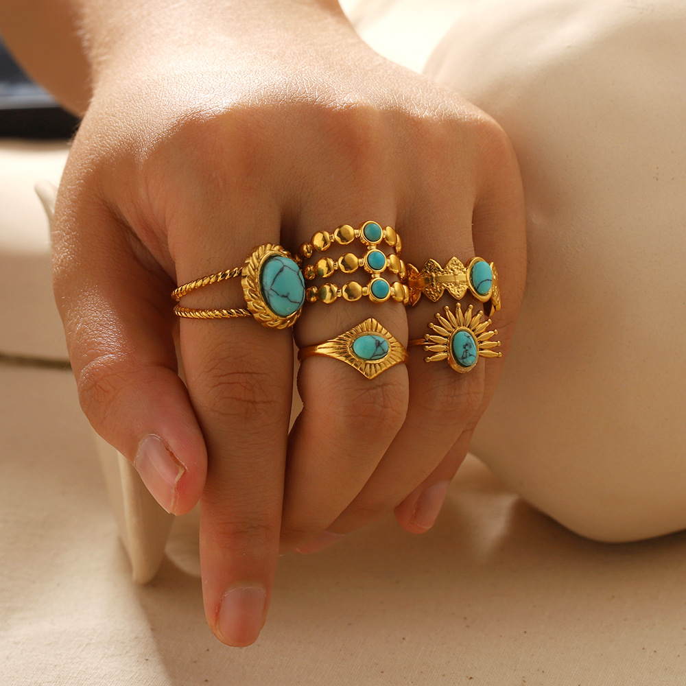 Wholesale Titanium Steel Inlaid Turquoise Ring