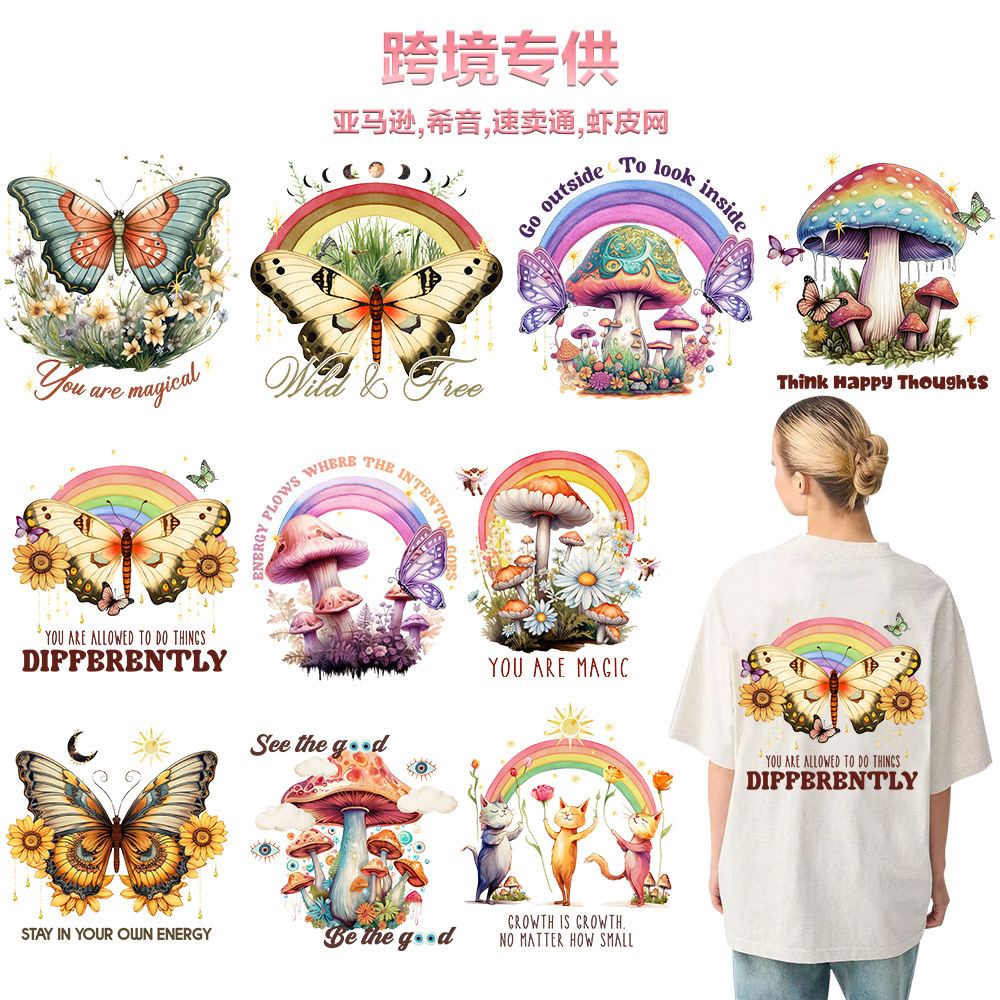 Wholesale Heat Transfer Factory Cross-Border Sply Butterfly Heat Transfer Decals Flower T-Shirt Pattern Heat Transfer Clothing Stickers St