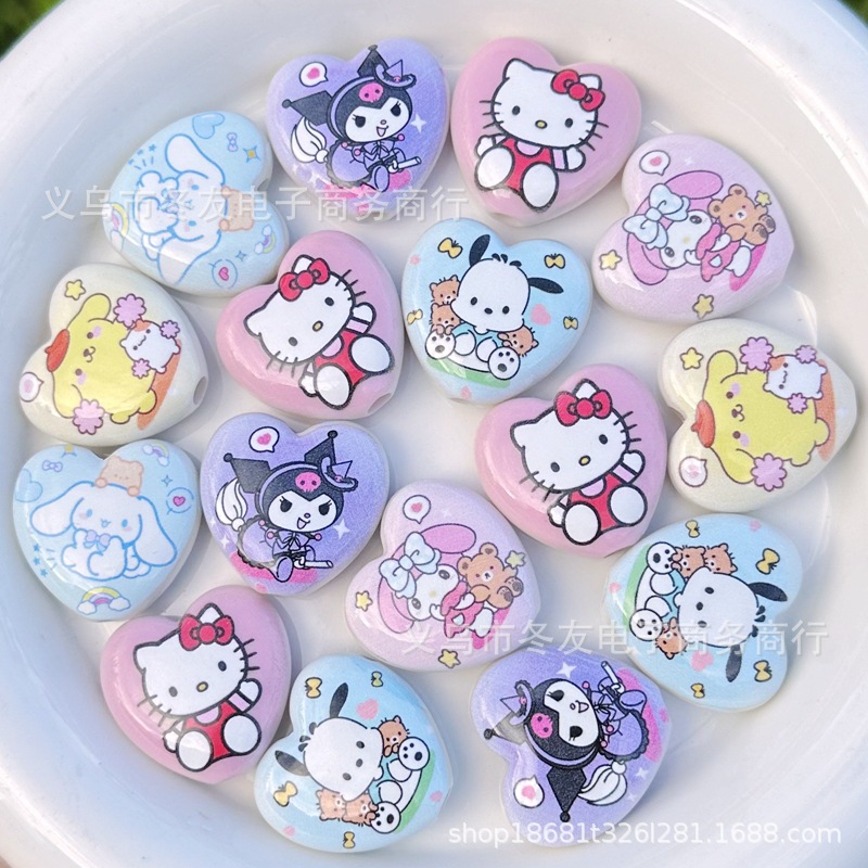 Wholesale 22mm cartoon heart double-sided printed acrylic beads OLY Exclusive