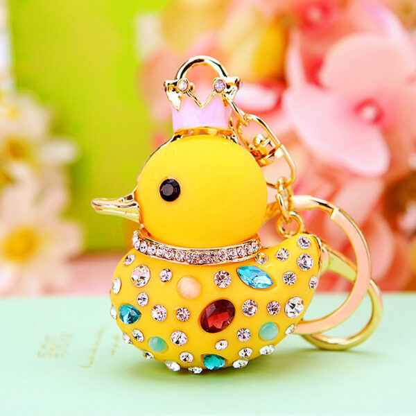 Wholesale Creative rhinestone cute yellow duck keychain