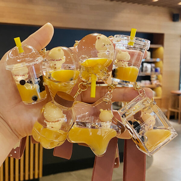 Wholesale Milk tea bear quicksand keychain exquisite cute schoolbag pendant