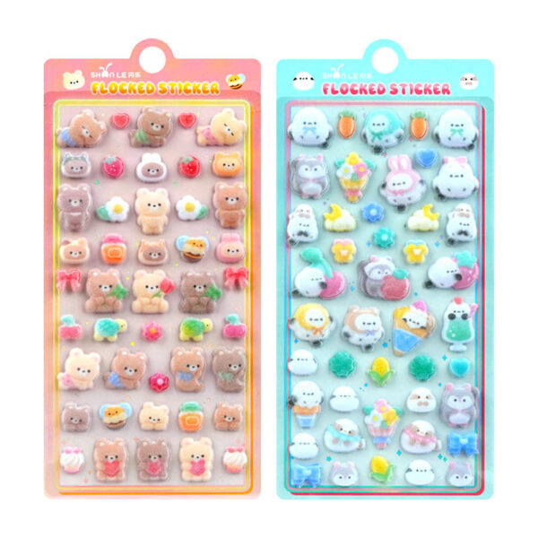 Wholesale Cute little nose rabbit animal 3D stereoscopic relief flocked sticker for children and girls' mobile phone decoration stickers