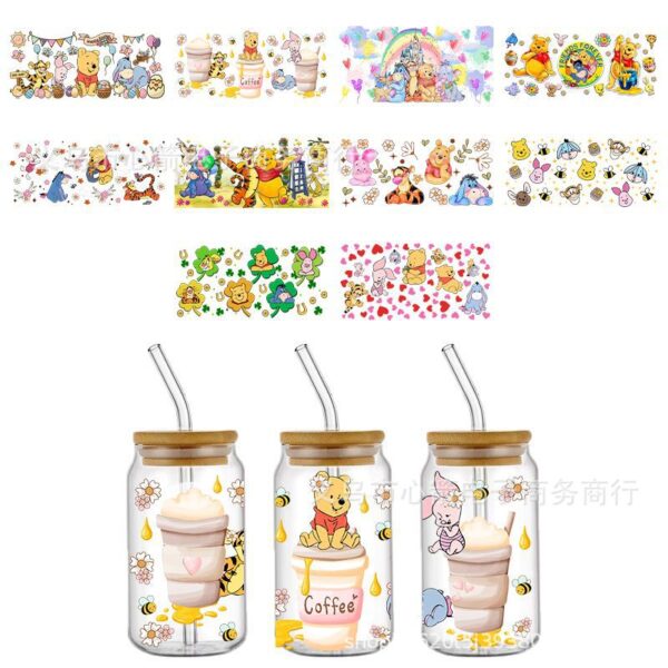 Wholesale Hot Sale New Pooh Bear UV DTF Transfer Crystal Transparent Sticker Waterproof Scratch Resistant Cartoon Wholesale Cross Border