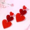 Wholesale Valentine's Day Heart-Shaped Stud Earrings with Simple Three-Link Drop Earrings