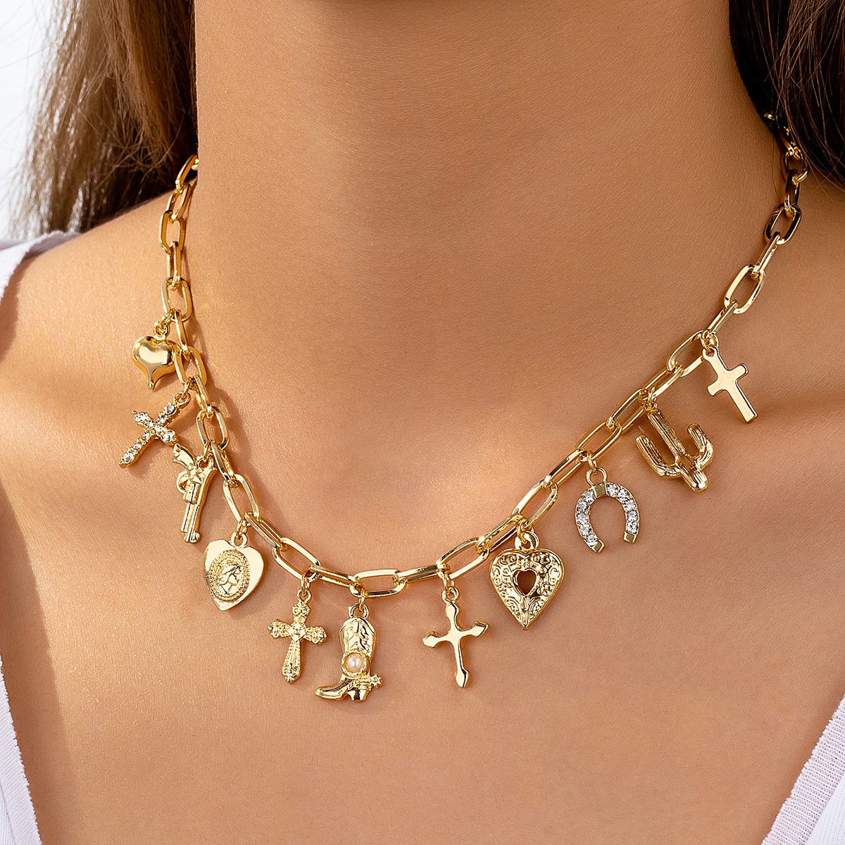 Wholesale Ft Flower Ceramic Cross Multi Pendant Necklace