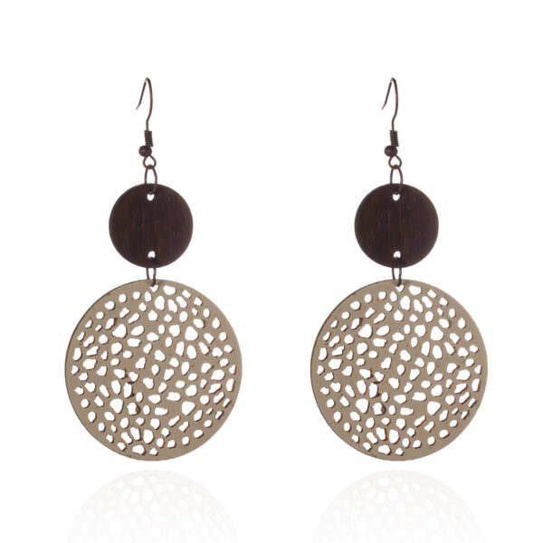 Wholesale 2pcs Retro Water Drop Heart Leather Wood Piece Love Round Earrings