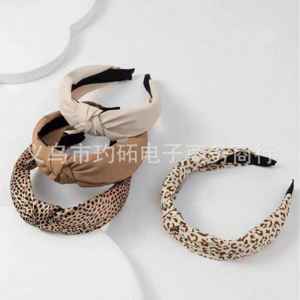 Wholesale Leopard print coffee colored fabric knotted wide edge headband