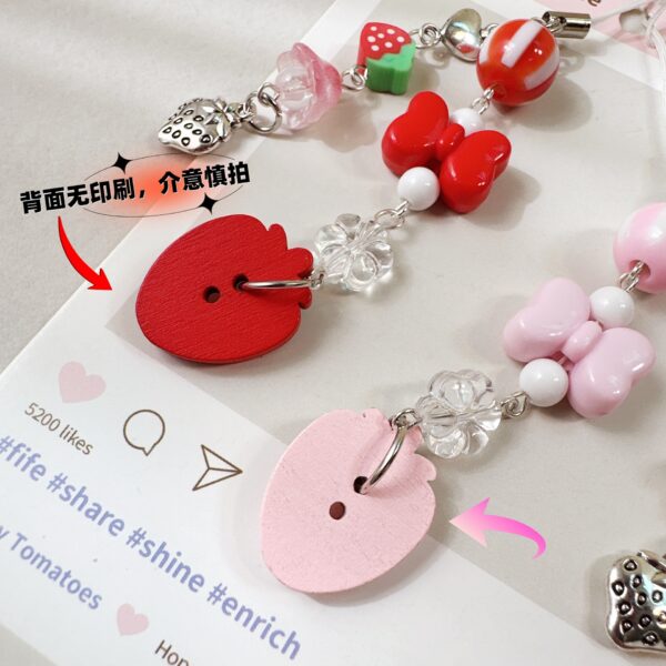 Wholesale Cartoon Cute Red Pink Wooden Strawberry Keychain