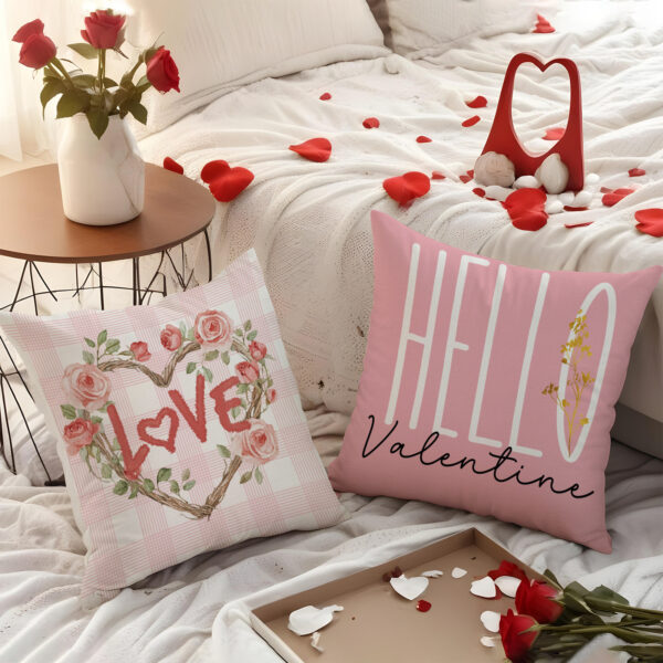 Wholesale Pink With Printed Design Versatile Linen Material Valentine's Day Pillow Cover