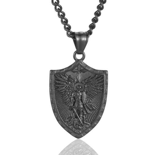 Wholesale Golden Stainless Steel Sword-Wielding Warrior Angel Shield Men's Necklace