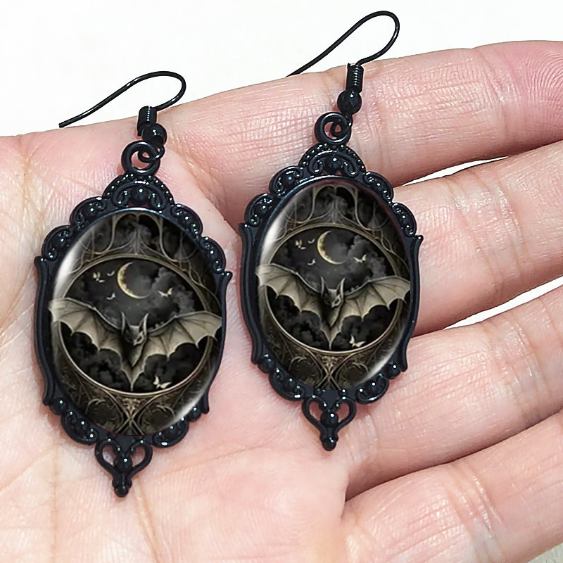 Wholesale Vintage Gothic Bat Flower Pendant Earrings