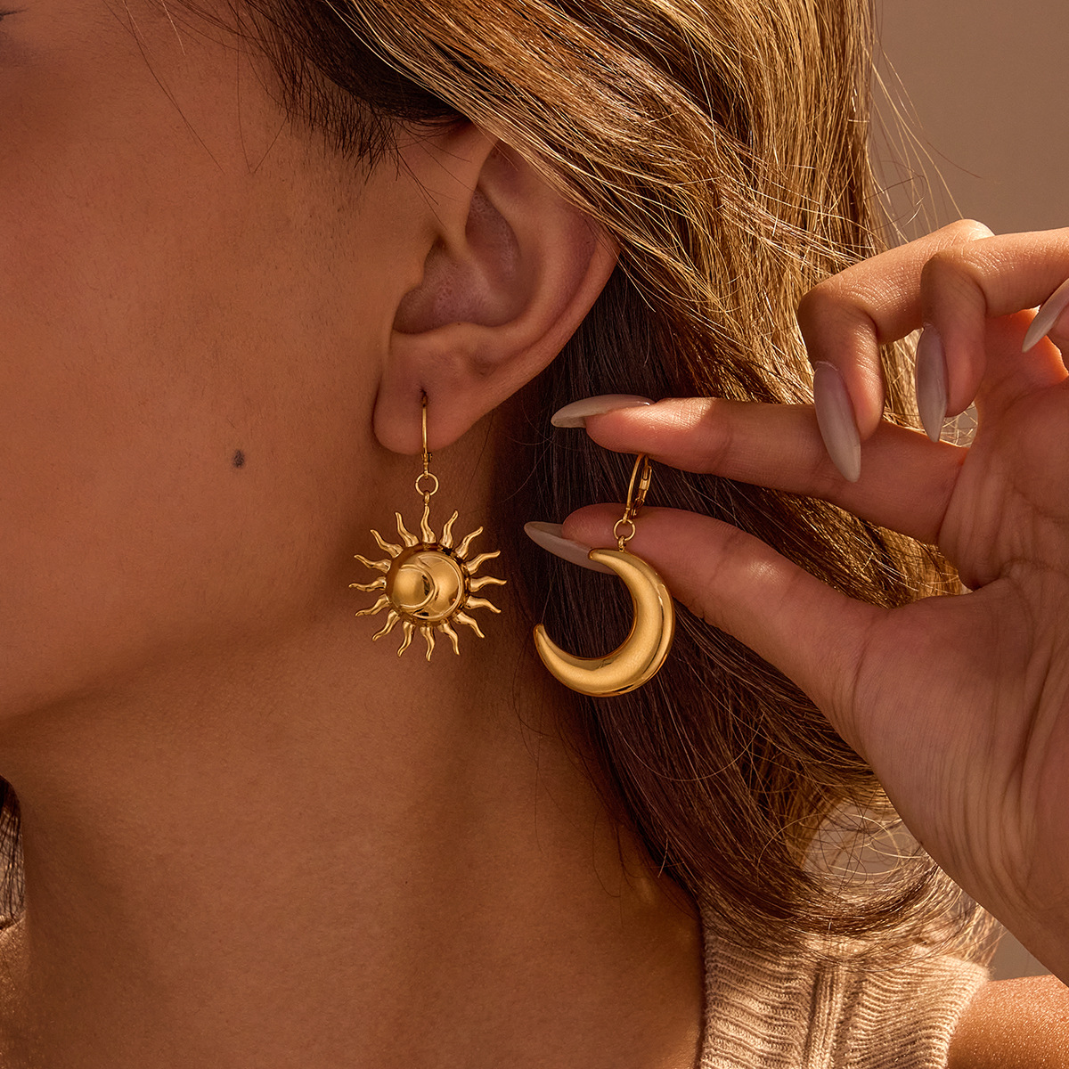 Wholesale Geometric Moon Sun Earrings