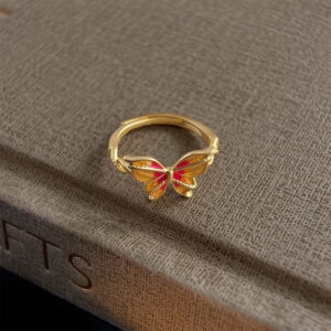 Enamel oil drop butterfly ring